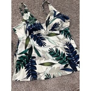 Christina Swimsuit Tankini Top Floral Print Padded Cups White Green NO SIZE‎ TAG